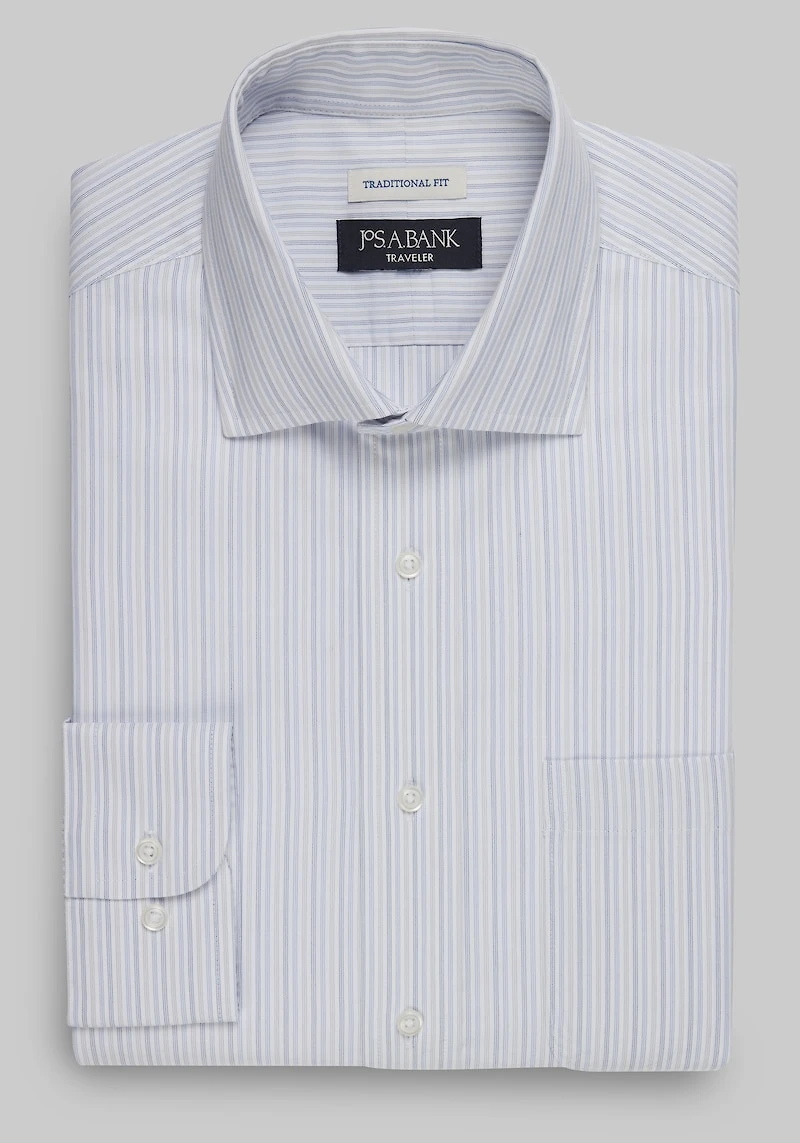 Men's Traveler Collection Traditional Fit Spread Collar Multistripe Dress Shirt at Jos. A. Bank, Grey
