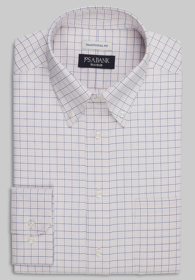Men's Traveler Collection Traditional Fit Button-Down Collar Grid Dress Shirt at Jos. A. Bank, Orange