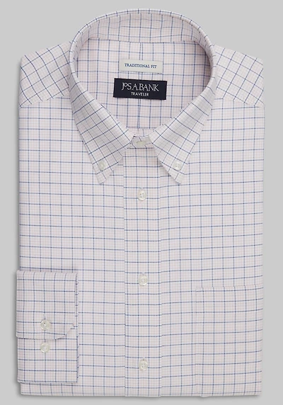 Men's Traveler Collection Traditional Fit Button-Down Collar Grid Dress Shirt at Jos. A. Bank, Orange