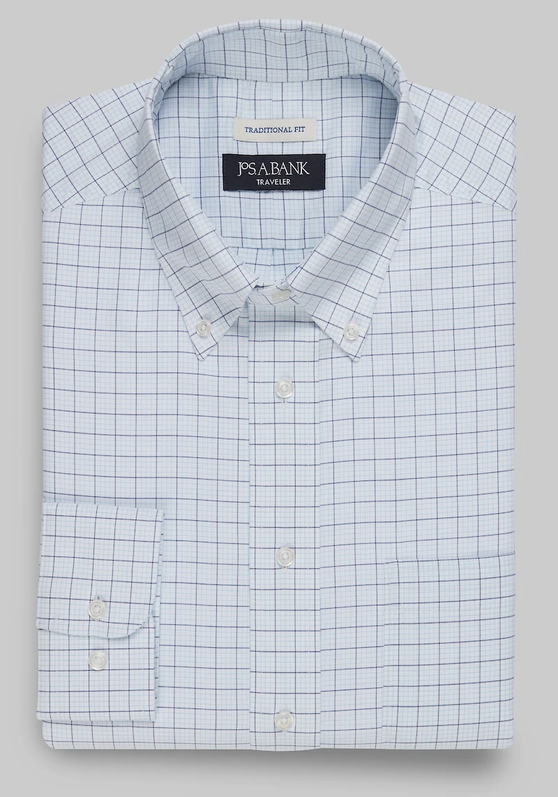 Men's Traveler Collection Traditional Fit Button-Down Collar Grid Dress Shirt at Jos. A. Bank, Aqua/Multi