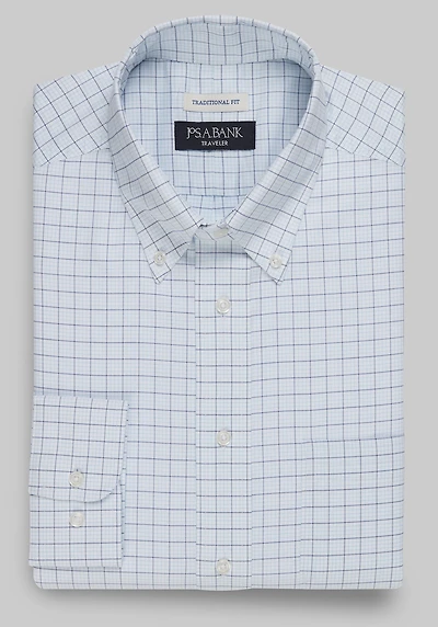 Men's Traveler Collection Traditional Fit Button-Down Collar Grid Dress Shirt at Jos. A. Bank, Aqua/Multi