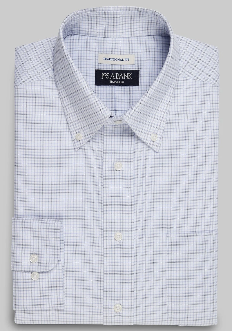 Men's Traveler Collection Traditional Fit Button-Down Collar Check Dress Shirt at Jos. A. Bank, Blue