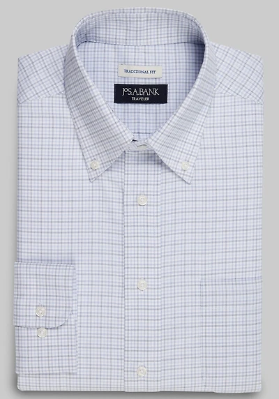 Men's Traveler Collection Traditional Fit Button-Down Collar Check Dress Shirt at Jos. A. Bank, Blue