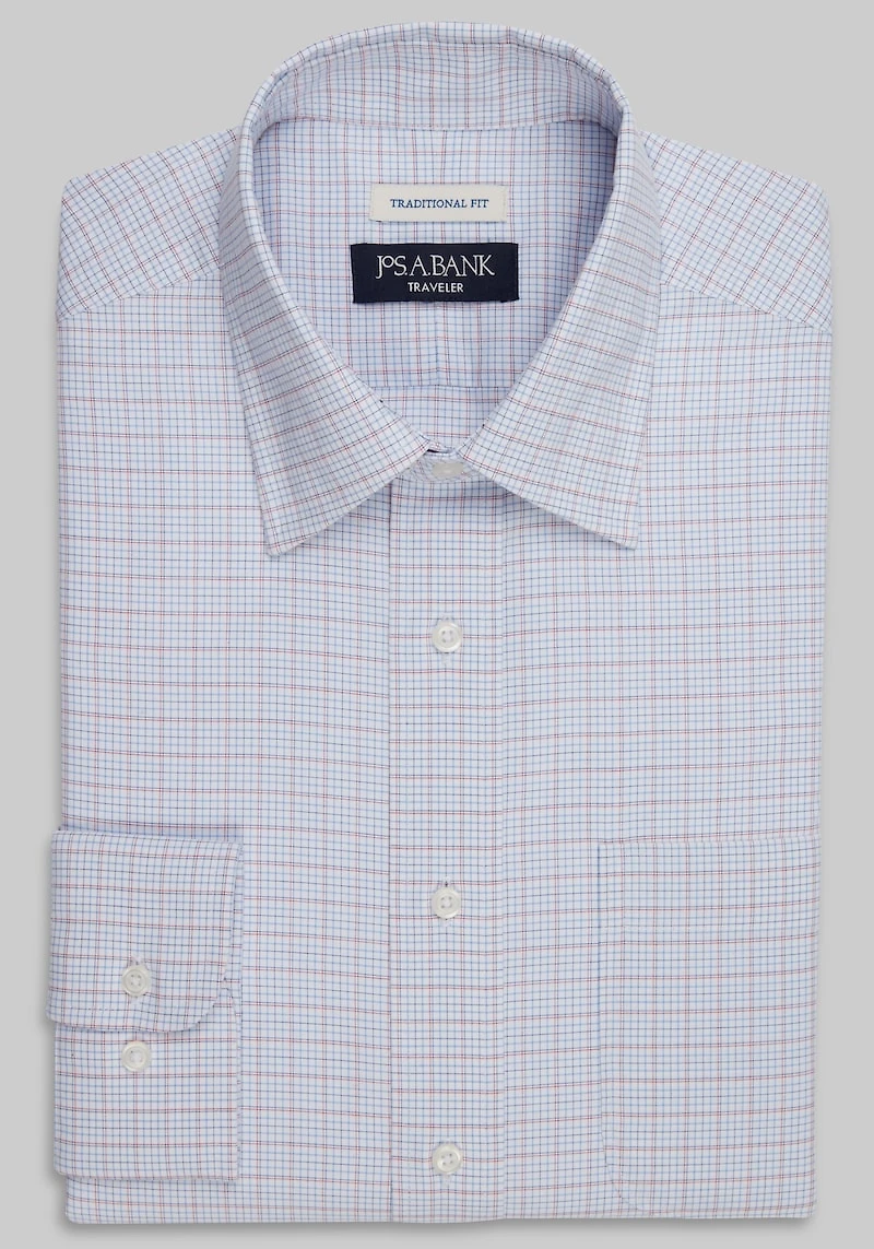 Men's Traveler Collection Traditional Fit Point Collar Plaid Dress Shirt at Jos. A. Bank, Red
