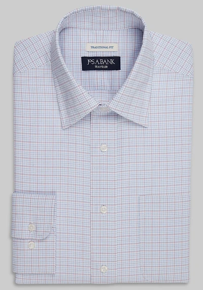 Men's Traveler Collection Traditional Fit Point Collar Plaid Dress Shirt at Jos. A. Bank, Red