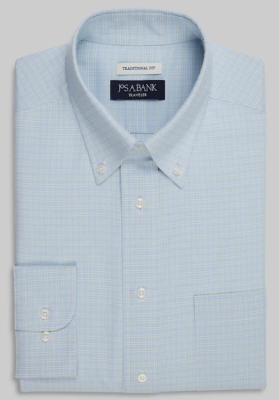 Men's Traveler Collection Traditional Fit Button-Down Collar Plaid Dress Shirt at Jos. A. Bank, Green