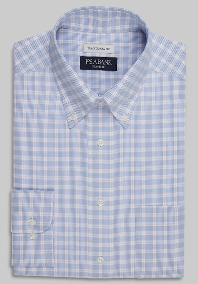 Men's Traveler Collection Traditional Fit Button-Down Collar Plaid Dress Shirt at Jos. A. Bank, Light Pink