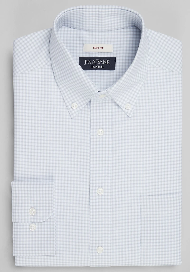 Men's Traveler Collection Slim Fit Button-Down Collar Small Check Dress Shirt at Jos. A. Bank, Grey