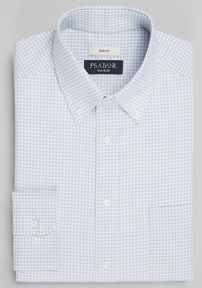 Men's Traveler Collection Slim Fit Button-Down Collar Small Check Dress Shirt at Jos. A. Bank, Grey