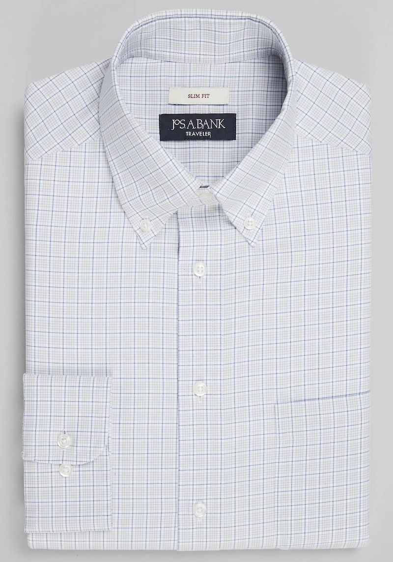 Men's Traveler Collection Slim Fit Button-Down Collar Check Dress Shirt at Jos. A. Bank, Grey