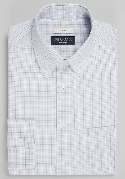 Men's Traveler Collection Slim Fit Button-Down Collar Check Dress Shirt at Jos. A. Bank, Grey