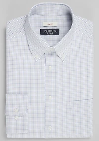 Men's Traveler Collection Slim Fit Button-Down Collar Check Dress Shirt at Jos. A. Bank, Grey