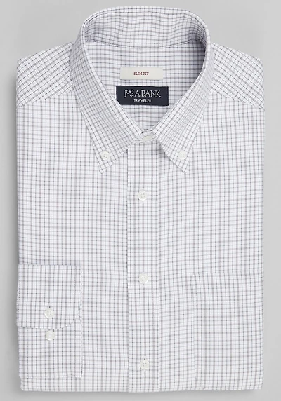 Men's Traveler Collection Slim Fit Check Dress Shirt at Jos. A. Bank, Burgundy