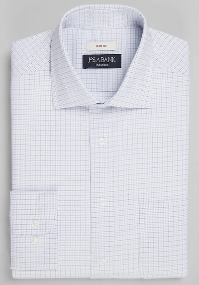 Men's Traveler Collection Slim Fit Spread Collar Small Check Dress Shirt at Jos. A. Bank, Purple