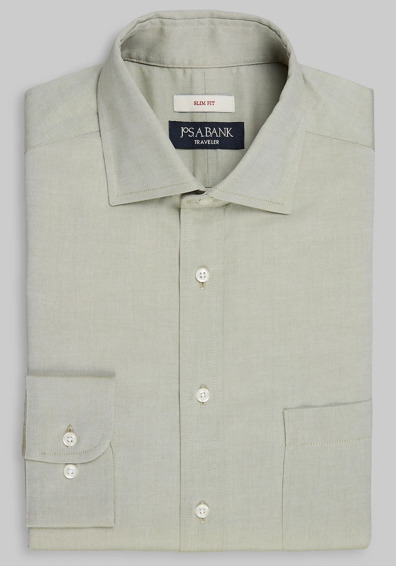 Men's Traveler Collection Slim Fit Spread Collar Solid Dress Shirt at Jos. A. Bank, Green