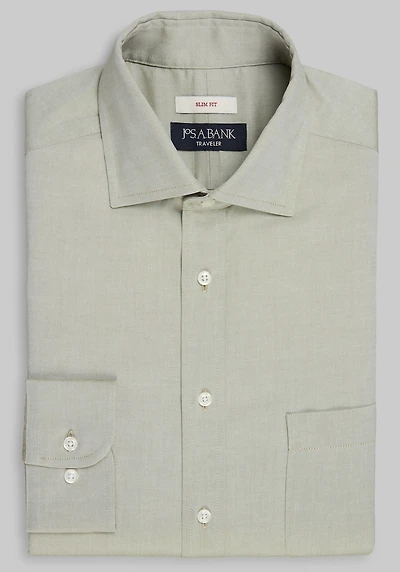 Men's Traveler Collection Slim Fit Spread Collar Solid Dress Shirt at Jos. A. Bank, Green
