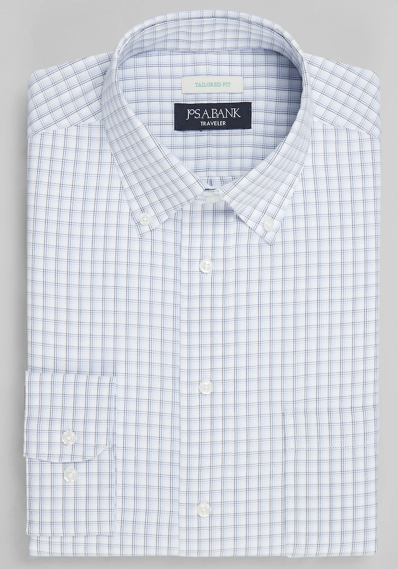 Men's Traveler Collection Tailored Fit Button-Down Collar Gradient Check Dress Shirt at Jos. A. Bank, Blue