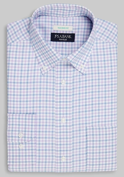 Men's Traveler Collection Tailored Fit Button-Down Collar Gingham Dress Shirt at Jos. A. Bank, Purple