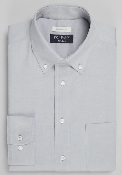 Men's Traveler Collection Tailored Fit Button-Down Collar Solid Dress Shirt at Jos. A. Bank, Grey