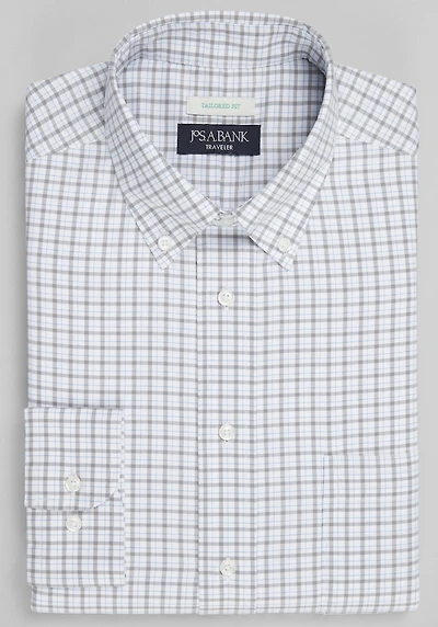 Men's Traveler Collection Tailored Fit Button-Down Collar Check Dress Shirt at Jos. A. Bank, Grey