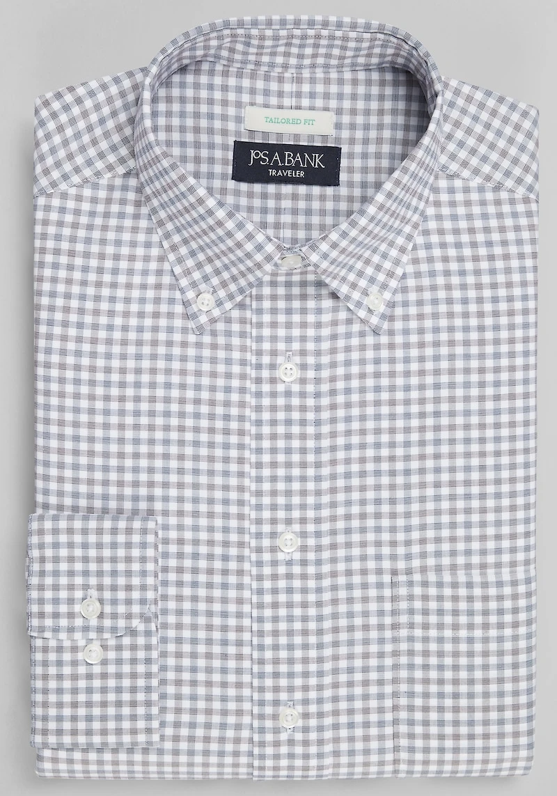 Men's Traveler Collection Tailored Fit Button-Down Collar Gingham Dress Shirt at Jos. A. Bank, Burgundy