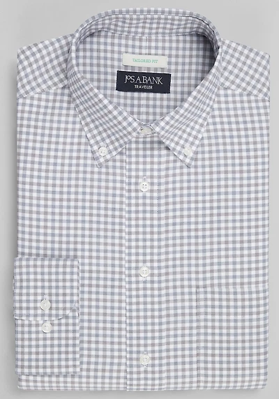 Men's Traveler Collection Tailored Fit Button-Down Collar Gingham Dress Shirt at Jos. A. Bank, Burgundy