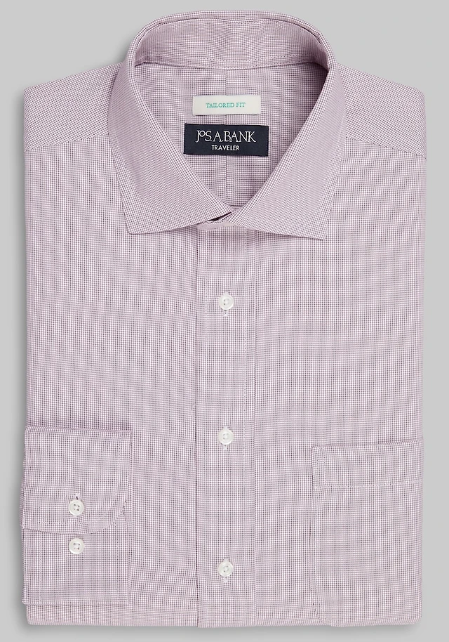JoS. A. Bank Men's Traveler Collection Tailored Fit Spread Collar Solid Dress  Shirt at Jos. A. Bank, Burgundy at Hamilton Place in Chattanooga, TN