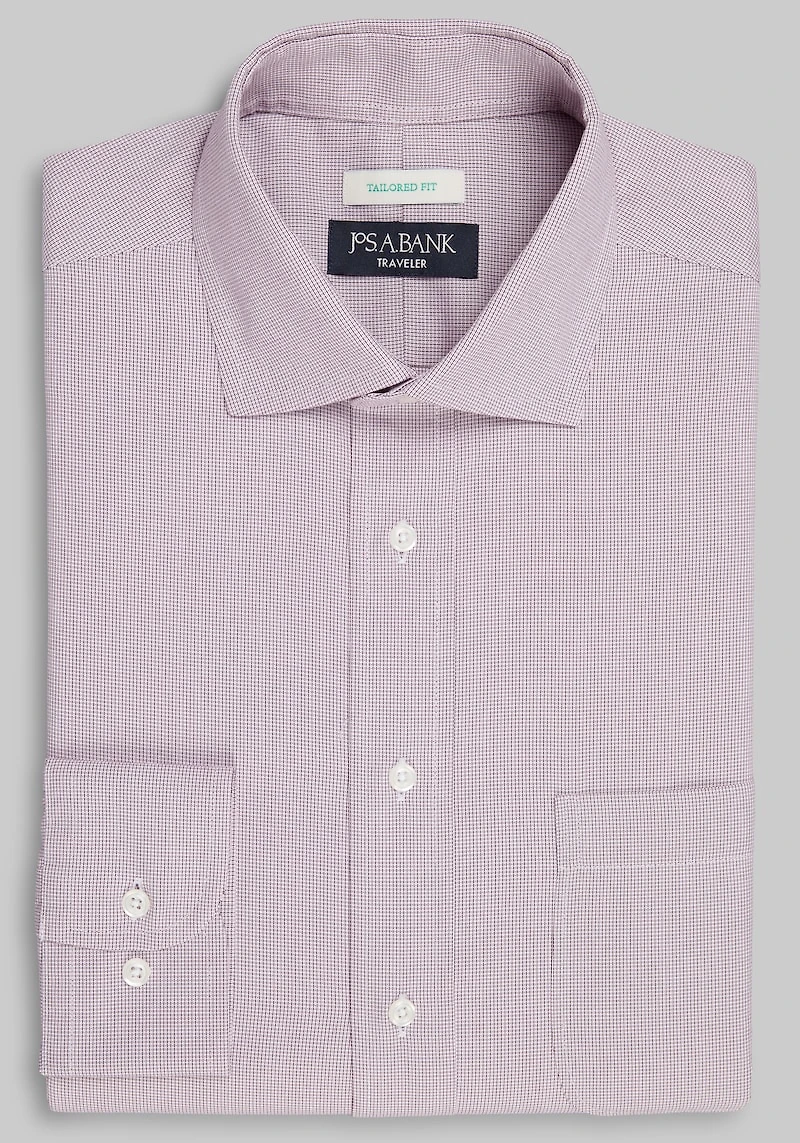 Men's Traveler Collection Tailored Fit Spread Collar Solid Dress Shirt at Jos. A. Bank, Burgundy