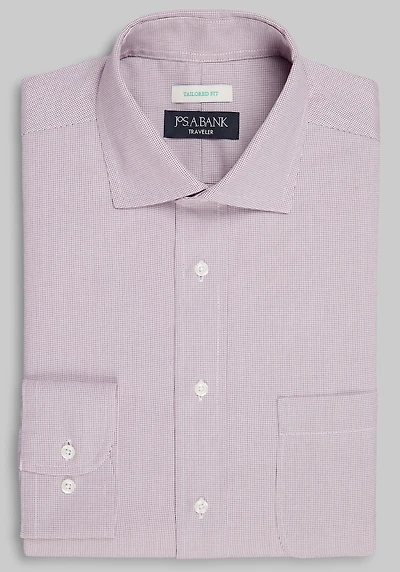 Men's Traveler Collection Tailored Fit Spread Collar Solid Dress Shirt at Jos. A. Bank, Burgundy