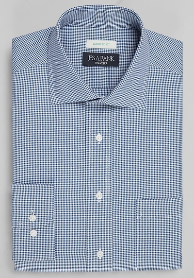 Men's Traveler Collection Tailored Fit Spread Collar Micro Check Dress Shirt at Jos. A. Bank, Blue/Navy
