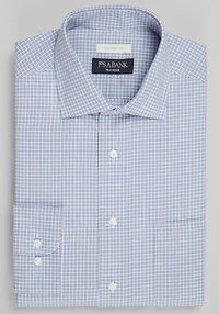 Men's Traveler Collection Tailored Fit Spread Collar Small Check Dress Shirt at Jos. A. Bank, Blue