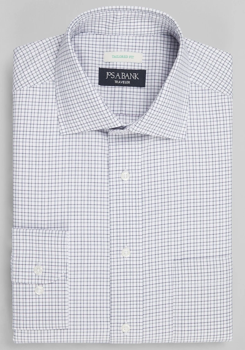 Men's Traveler Collection Tailored Fit Spread Collar Check Dress Shirt at Jos. A. Bank, Pink