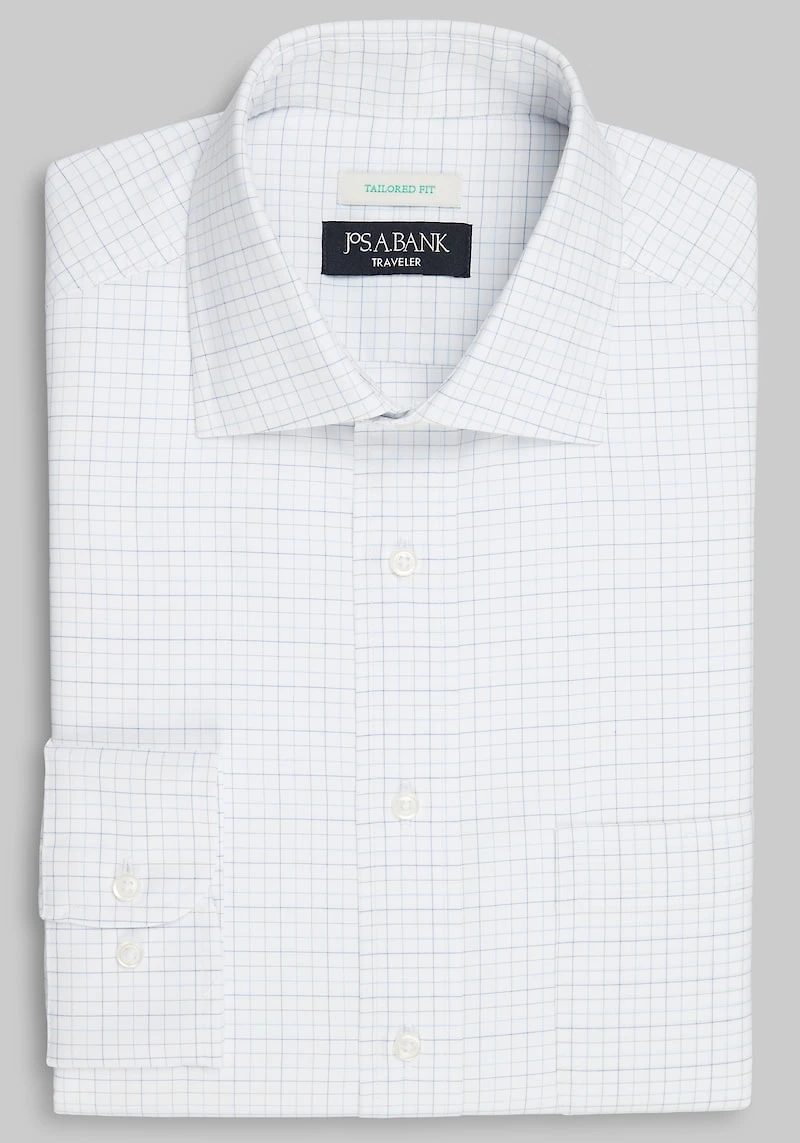Men's Traveler Collection Tailored Fit Spread Collar Tattersall Dress Shirt at Jos. A. Bank, Cream/White