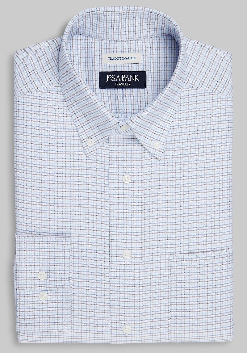 Men's Traveler Collection Traditional Fit Button-Down Collar Small Check Dress Shirt at Jos. A. Bank, Blue
