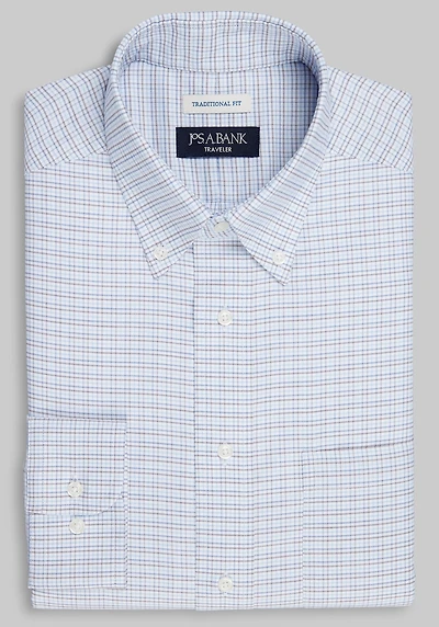 Men's Traveler Collection Traditional Fit Button-Down Collar Small Check Dress Shirt at Jos. A. Bank, Blue