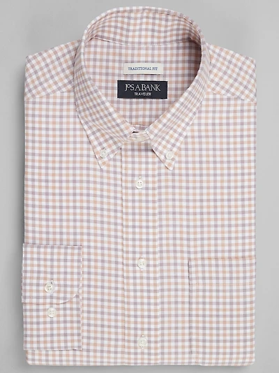 Men's Traveler® Collection Traditional Fit Button-Down Collar Gingham Dress Shirt at Jos. A. Bank, Orange
