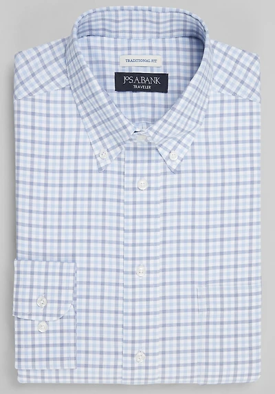 Men's Traveler Collection Traditional Fit Button-Down Collar Gingham Dress Shirt at Jos. A. Bank, Blue