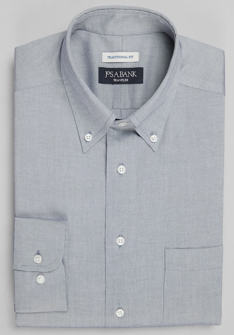 Men's Traveler Collection Traditional Fit Button-Down Collar Solid Dress Shirt at Jos. A. Bank, Blue/Navy