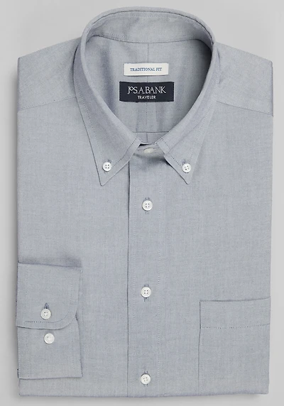 Men's Traveler Collection Traditional Fit Button-Down Collar Solid Dress Shirt at Jos. A. Bank, Blue/Navy