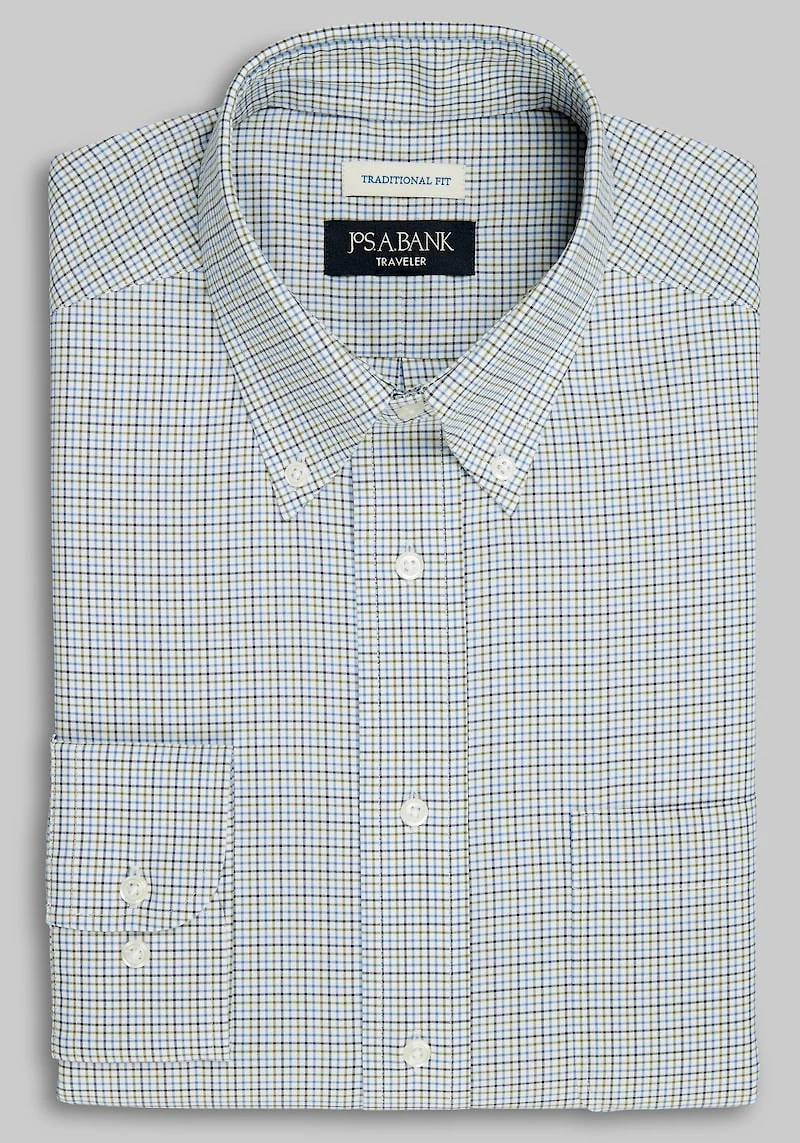 Men's Traveler Collection Traditional Fit Button-Down Collar Check Dress Shirt at Jos. A. Bank, Green