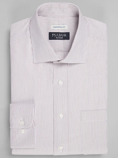 Men's Traveler® Collection Traditional Fit Spread Collar Stripe Dress Shirt at Jos. A. Bank, Burgundy