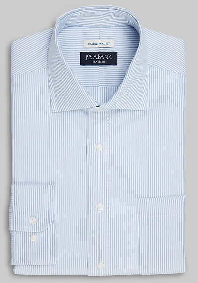 Men's Traveler Collection Traditional Fit Spread Collar Stripe Dress Shirt at Jos. A. Bank, Blue