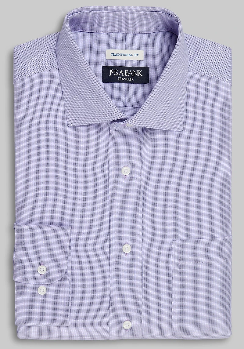 Men's Traveler Collection Traditional Fit Spread Collar Solid Dress Shirt at Jos. A. Bank, Purple