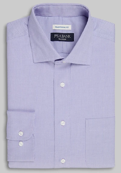 Men's Traveler Collection Traditional Fit Spread Collar Solid Dress Shirt at Jos. A. Bank, Purple