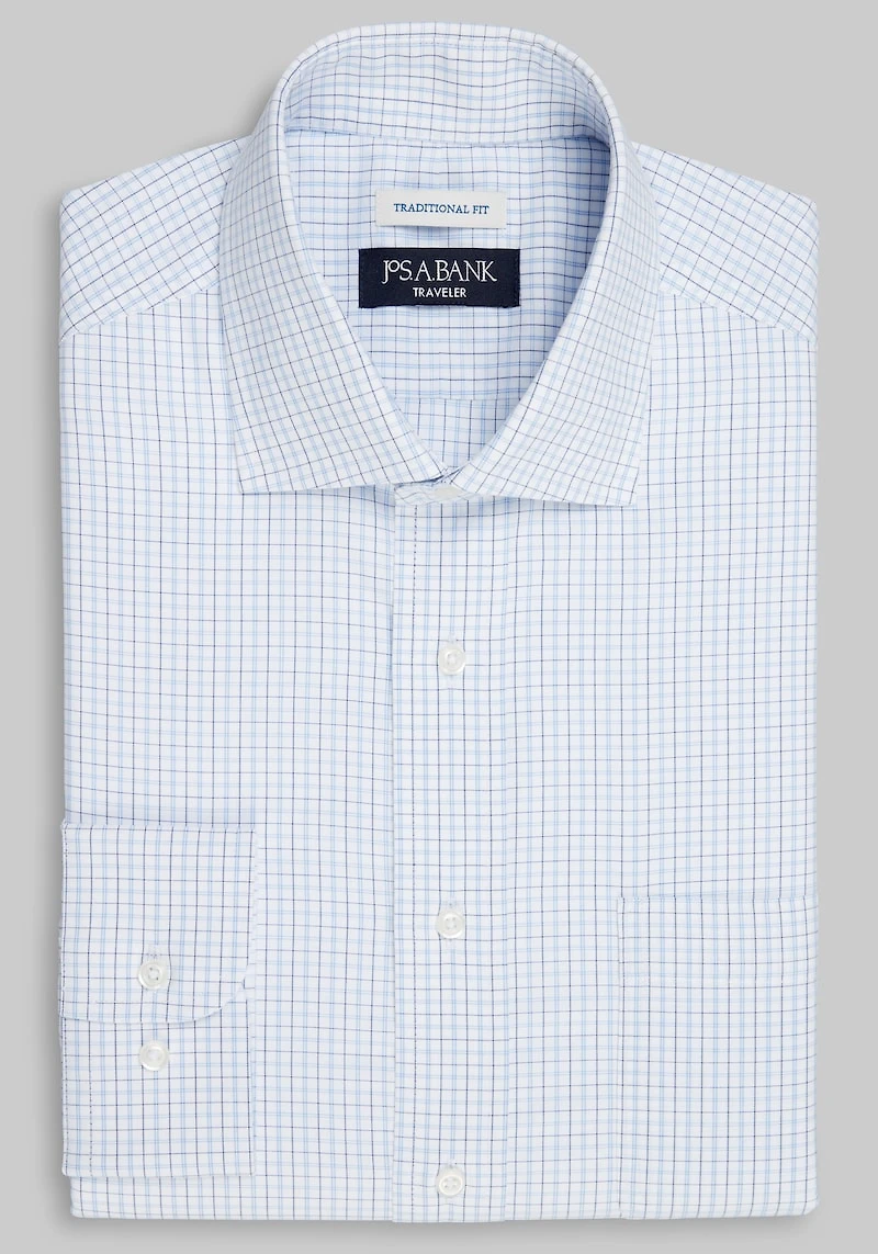 Men's Traveler Collection Traditional Fit Spread Collar Check Dress Shirt at Jos. A. Bank, Blue