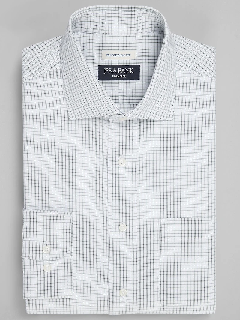 Men's Traveler® Collection Traditional Fit Spread Collar Check Dress Shirt at Jos. A. Bank, Green