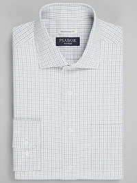 Men's Traveler® Collection Traditional Fit Spread Collar Check Dress Shirt at Jos. A. Bank, Green