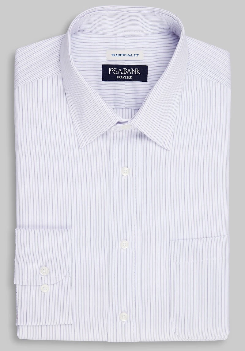 Men's Traveler Collection Traditional Fit Point Collar Stripe Dress Shirt at Jos. A. Bank, Purple