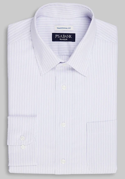 Men's Traveler Collection Traditional Fit Point Collar Stripe Dress Shirt at Jos. A. Bank, Purple