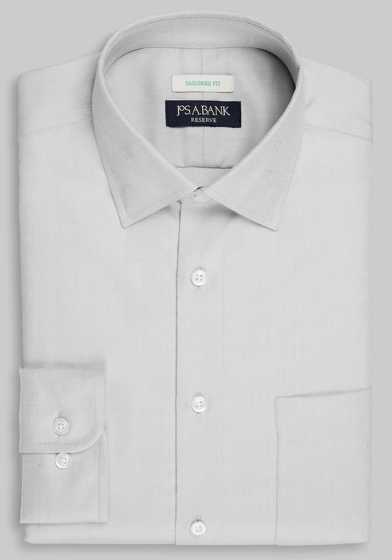 Men's Reserve Collection Tailored Fit Spread Collar Herringbone Dress Shirt at Jos. A. Bank, Grey